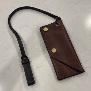 Men's Brown Leather Lanyard Card Wallet with Black Strap